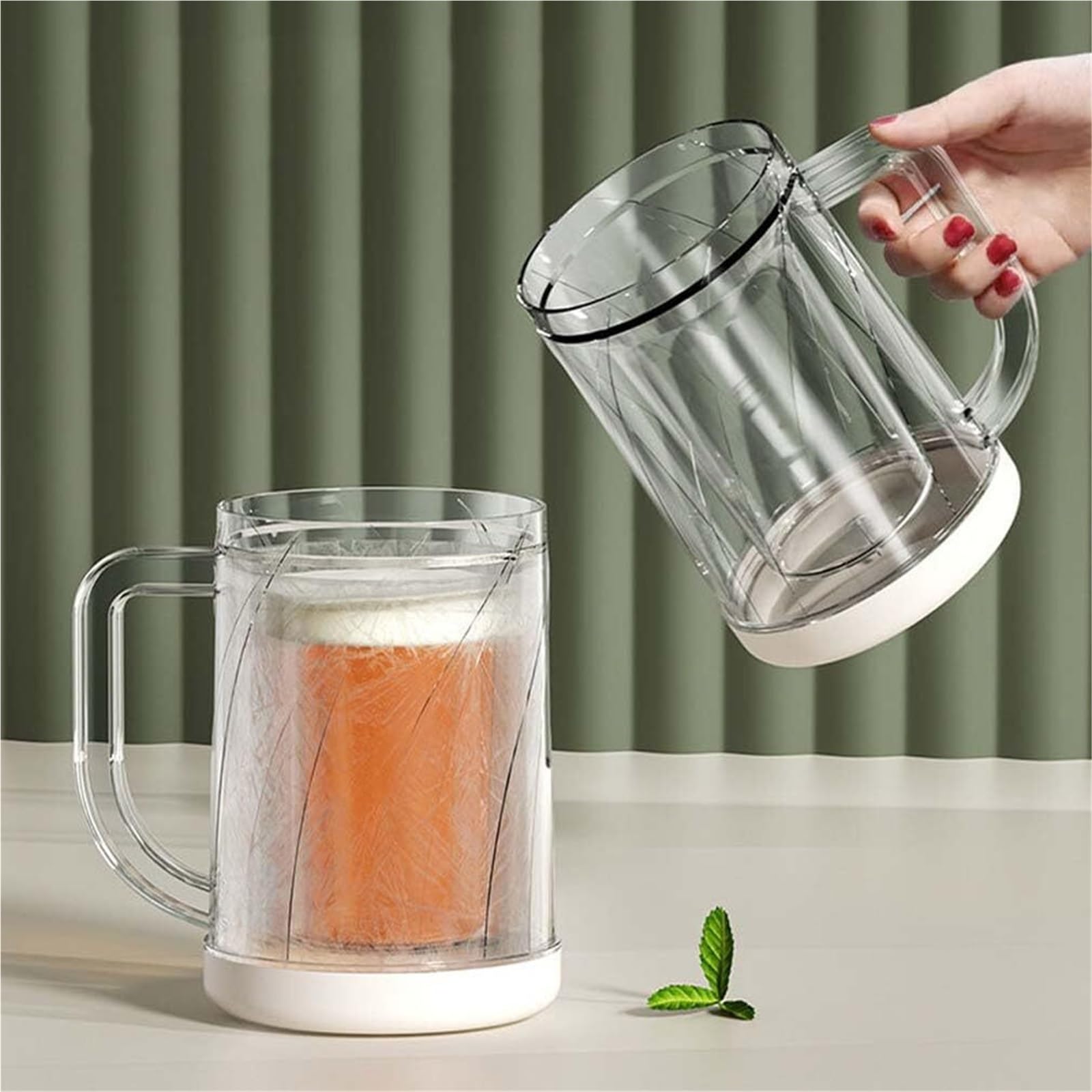 WYLFYJP Double Layer Ice Cold Beer Glass, Mugs For Freezer, PET Frosty Stein For Drinks, Break-Resistant Insulated Cups With Handle For Dad, Men, Pool Parties & BBQ