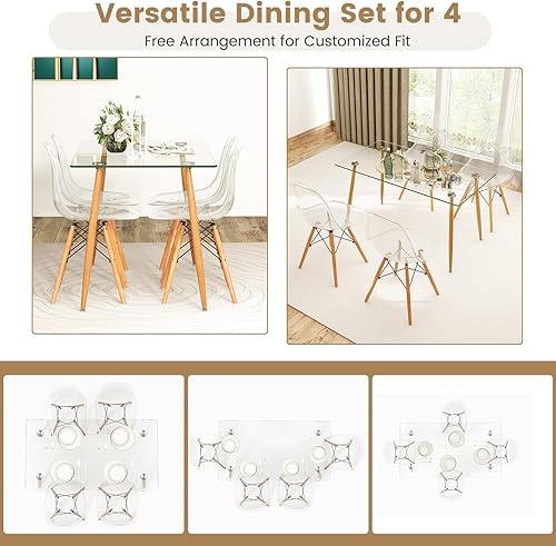 Miniatura 5 de Tangkula Juego de 4 mesas de comedor para 4, mesa y sillas de cocina modernas, mesa y sillas de cristal para sala de estar pequeña, cocina