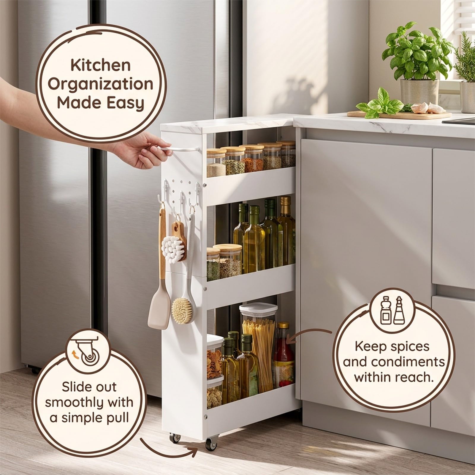 Organizer Spazi Stretti Con Ruote, Scaffale Per Bagno E Lavanderia,Cucina