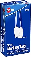 Avery 12204 White Marking Tags with Knotted Twine, 1-3/4 x 1-1/32 Inch, Box of 1000 - Easy Organization Labels
