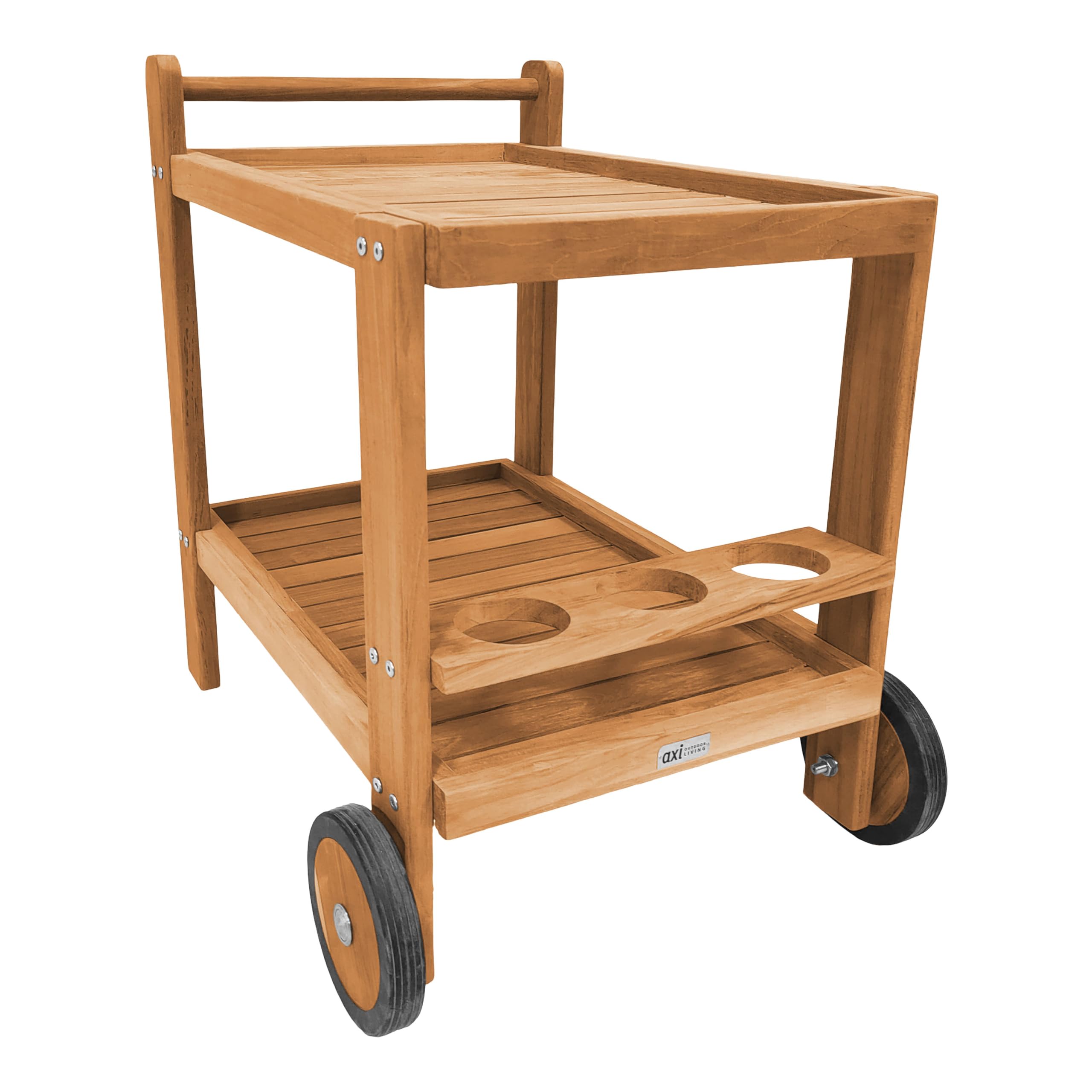AXI Miri Carro de Servicio de Madera de Teca con 2 estantes y Botellero | con Ruedas para Cocina, Jardin, Balcon, Terraza | para Exteriores/Interiores | 70 x 48 x 70 cm