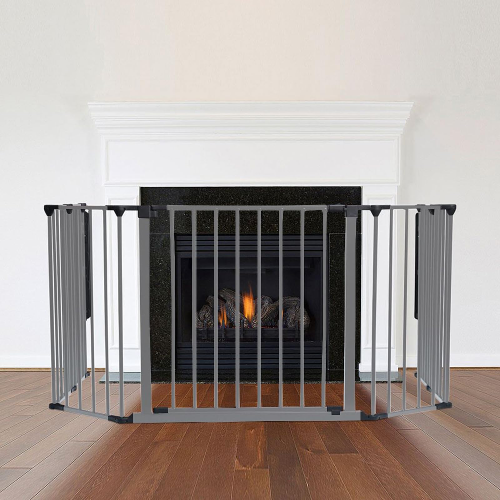 Safetots Multi Panel Fire Surround, 82cm Deep x 104cm Wide, Grey, 70cm Tall, Child and Pet Fire Safety, Baby and Toddler Fire Guard, Safety Barrier for Fireplaces, Easy Installation