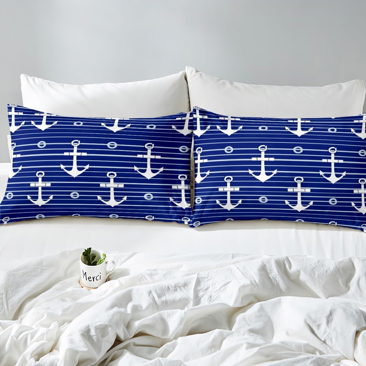 jejeloiu Nautical Anchor Duvet Cover Ocean Adventure Themed Bedding Set Toddler Size for Kids Boys Girls Teens Room Decor Summer Anchor Comforter Cover,No Comforter