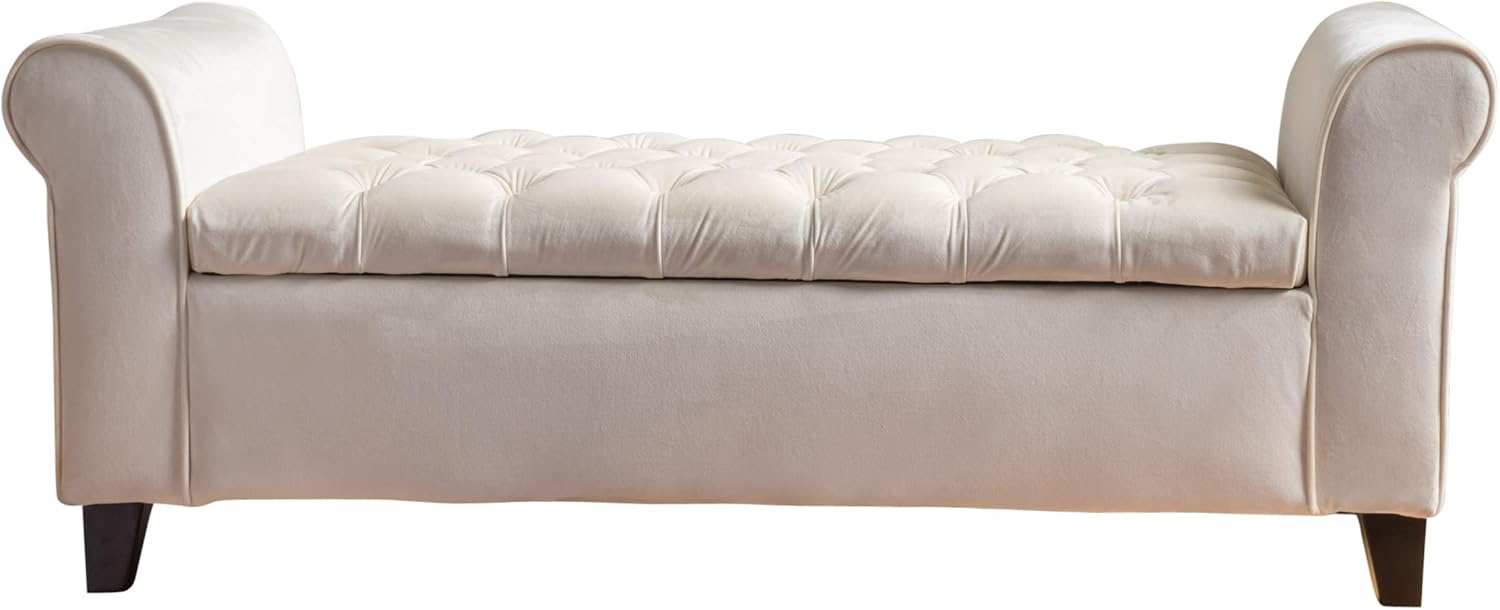 Christopher Knight Home Keiko Velvet Armed Storage Bench, Ivory