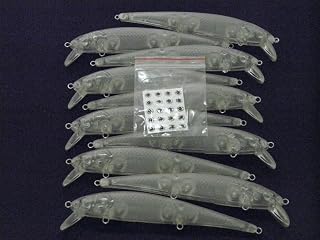 wLure 10 Blank Unpainted Minnow Jerkbait Slow Floating Tight Wobble Fishing Lures with Free Eyes UPM509