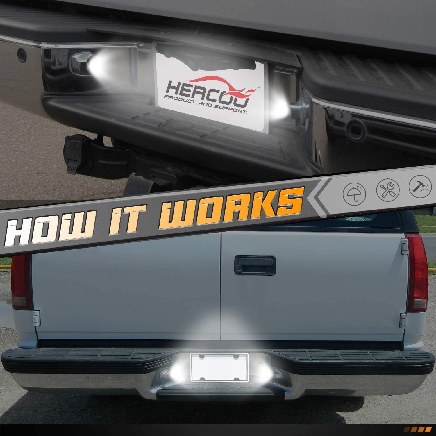 HERCOO LED License Plate Light Lamp Lens White Bulbs Chrome Truck Rear Housing Compatible with 1992 1993 1994 Blazer 1988 to 1999 C1500 K1500 Suburban Tahoe GMC Sonoma Yukon, Pack of 2