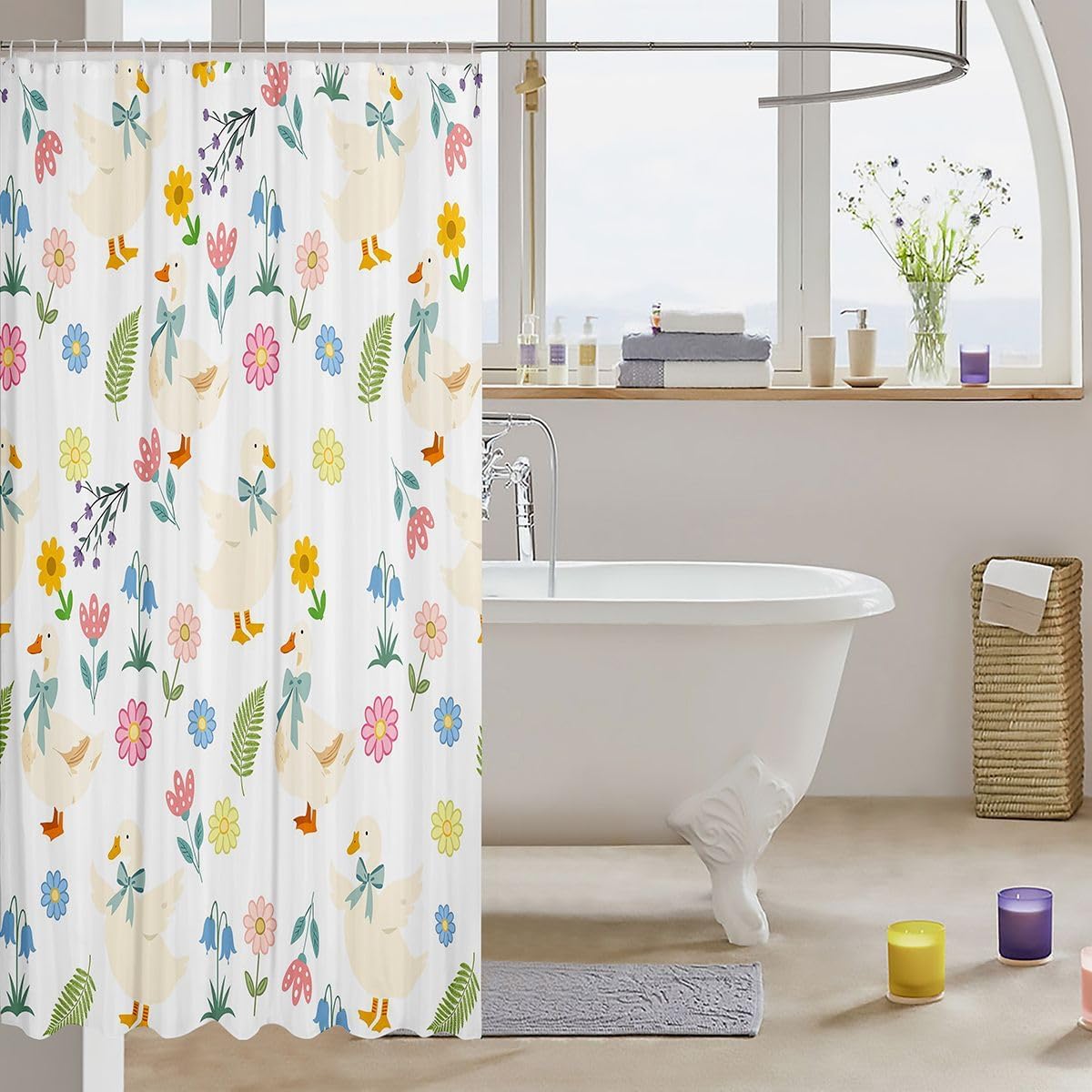 Feelyou Kawaii Duck Shower Curtain for Bathroom Decor White and Yellow Funny Duck Bath Curtain for Stalls Bathtubs Gifts for Pet Lovers Bathroom Accessories with 12 Hooks 72"x78" image 3