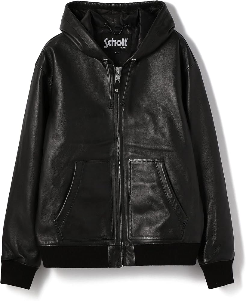 Schott フード付きレザージャケット L 黒　3111054 Amazon.co.jp: [ショット] LEATHER FULLZIP PARKA レザー フルジップ