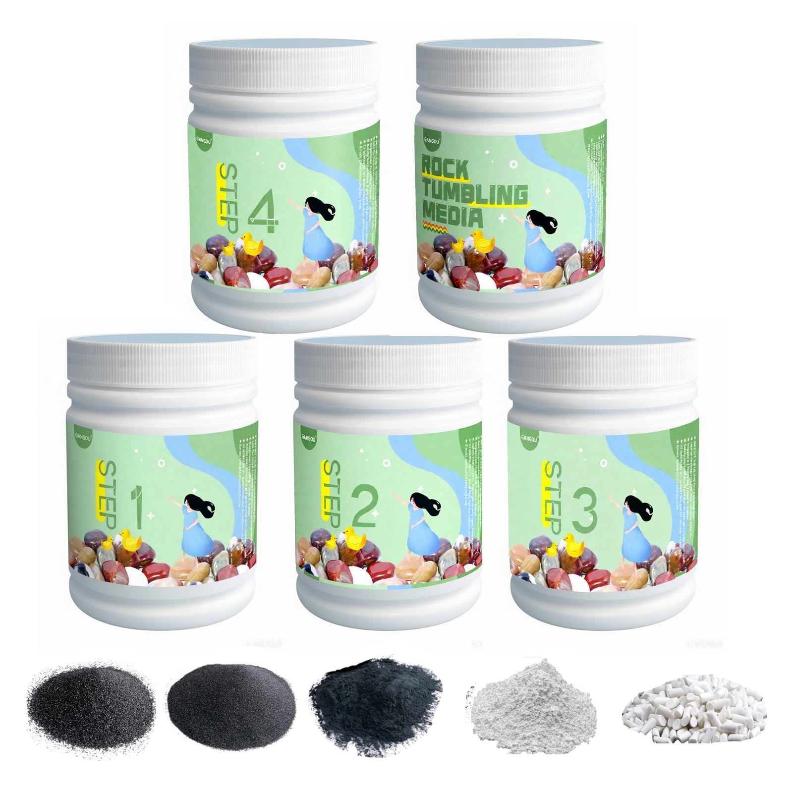 5 LBS Rock Tumbler Grit Set, Rock Tumbler Grit Refill Kit,4-Steps Supplies for Tumbling and Polishing Stones and Gems