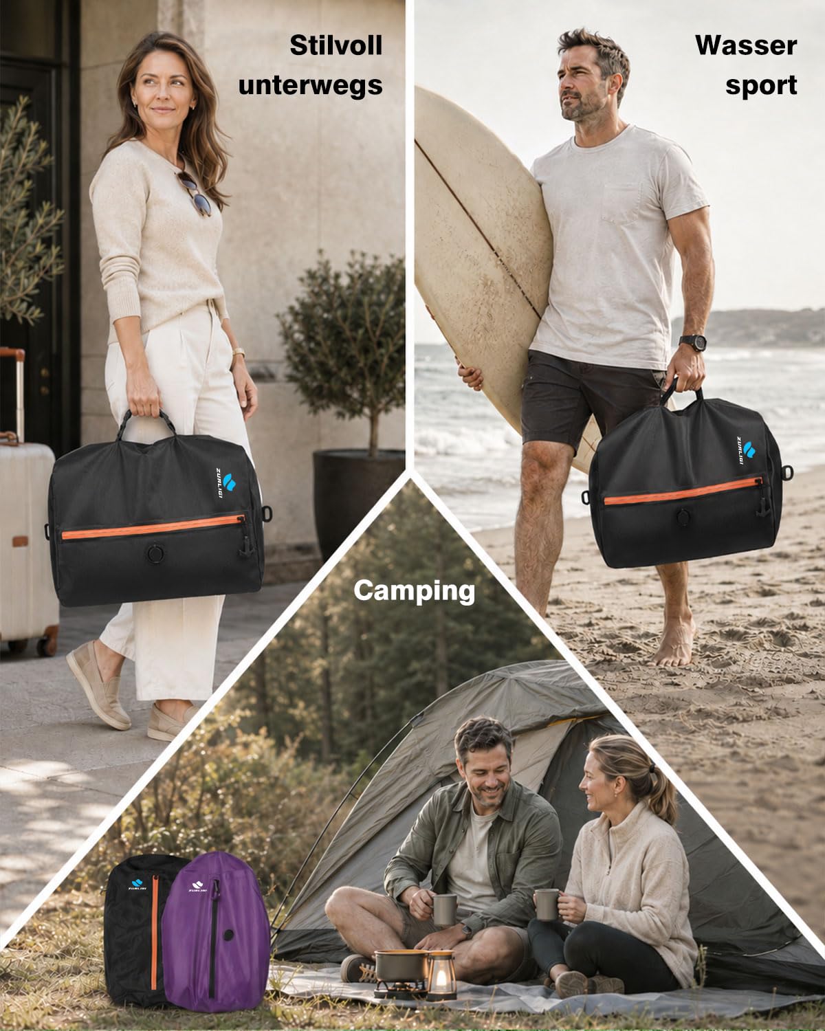 Zurligi 39L Vakuumbeutel-Reiseset mit Pumpe, Nylon, Griff, Schwarz, 3 Stück | Wiederverwendbare, wasserdichte Kompressionsbeutel aus reißfestem Nylon mit Griff für Kleidung, Handgepäck und Reisekoffer