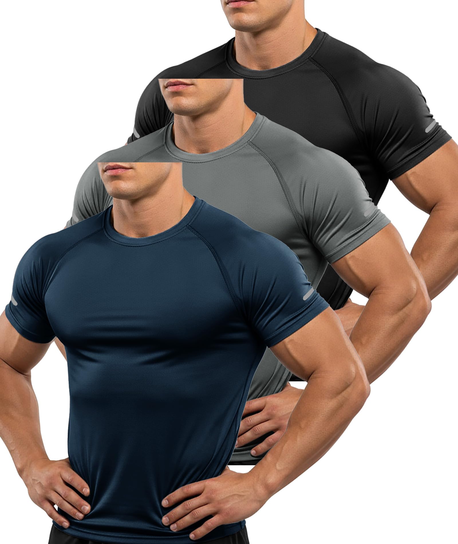 ZITY 3 Pezzi T-Shirt Uomo Sportive Magliette Manica Corta Traspirante Estate T Shirt Asciugatura Rapida Tshirt Funzionale Trekking Fitness Maglietta