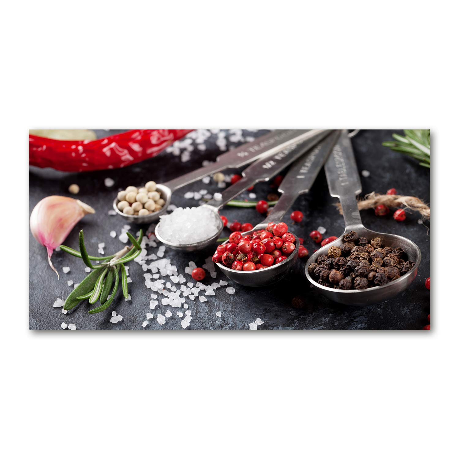 Tableau cuisine herbes et épices rouge impression sur verre panoramique