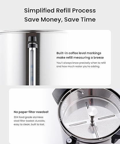 Miniatura 4 de SYBO Urna de café comercial de 120 tazas y dispensador de bebidas calientes, fabricante de percolado de acero inoxidable, preparación rápida que