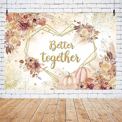 Miniatura 5 de MEHOFOND Fondo de boda Better Together de 10 x 7 pies, para otoño, bohemio, floral, dorado, con purpurina dorada, fondo de fotografía de boda, para