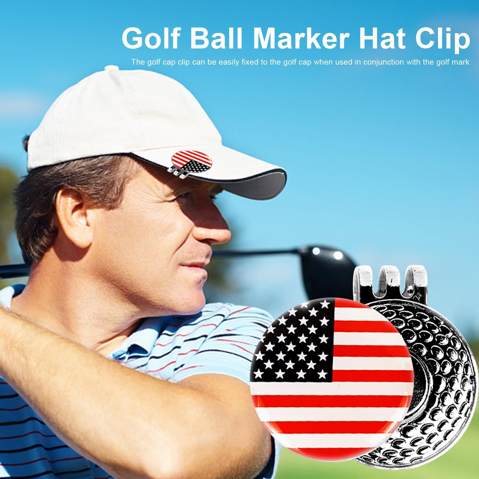 Marker golfowy – 25 mm magnetyczny klips do kapelusza golfowego ze stopu cynku z ameryka?sk? flag? – trwa?y marker do pi?, przeno?ny marker do pi? golfowych dla m??czyzn, kobiet, golfistów
