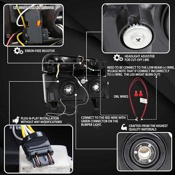 Autozensation Headlights/Corner Lights For 2004-2012 Chevy Colorado Black