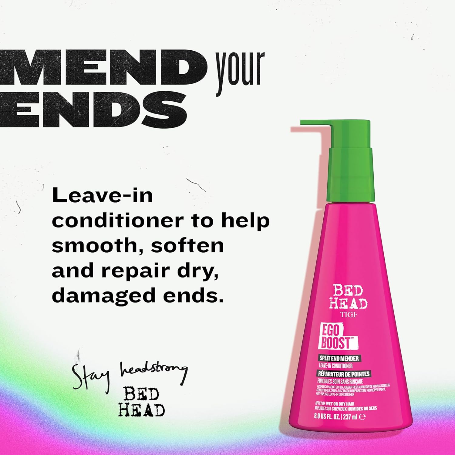 TIGI Bed Head Leave-In Conditioner, Split End Mender, Ego Boost 2-Pack – Split Ends Treatment for Dry, Damaged Hair, Fruit & Berries Fragrance, 8 Oz Ea