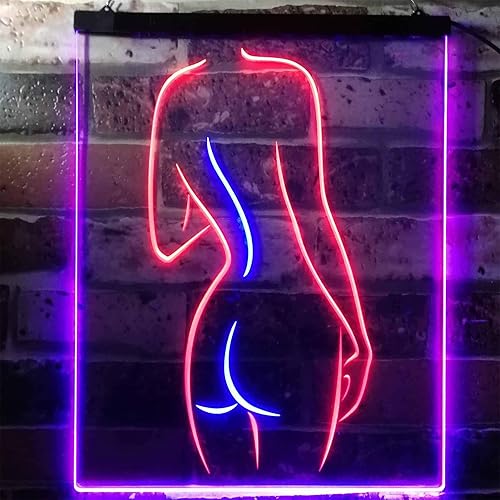 Miniatura 2 de ADVPRO Señal de neón LED de doble color con texto en inglés "Lady Back", diseño de cueva sexy para niñas, color azul y rojo, 12 x 16 pulgadas,