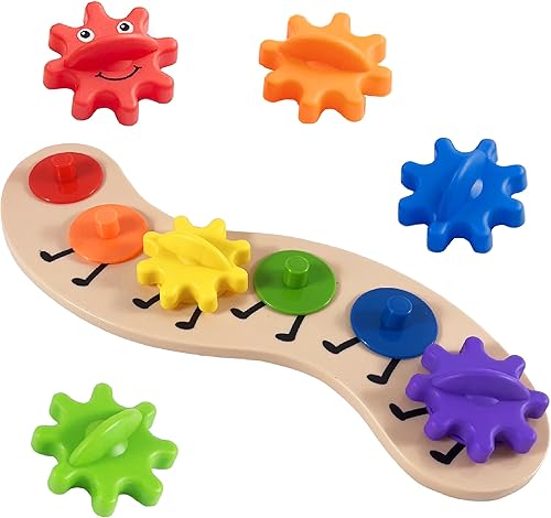 LUIBOSAI Juguete de engranaje de oruga arcoíris, enseña nombres de colores y combinaciones, juguete giratorio para bebé, juguetes de causa y efecto