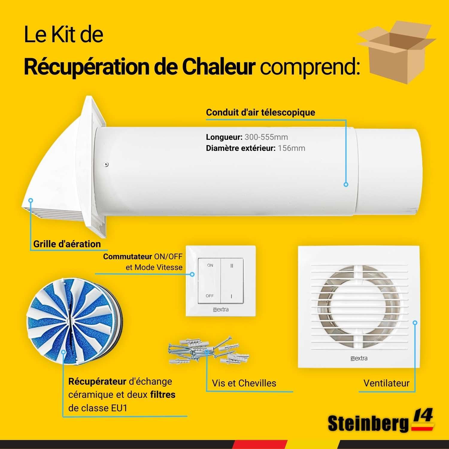 Kit VMC Double Flux Awenta AHR160 – 160 Mm – Extracteur Avec Wifi Et Télécommande
