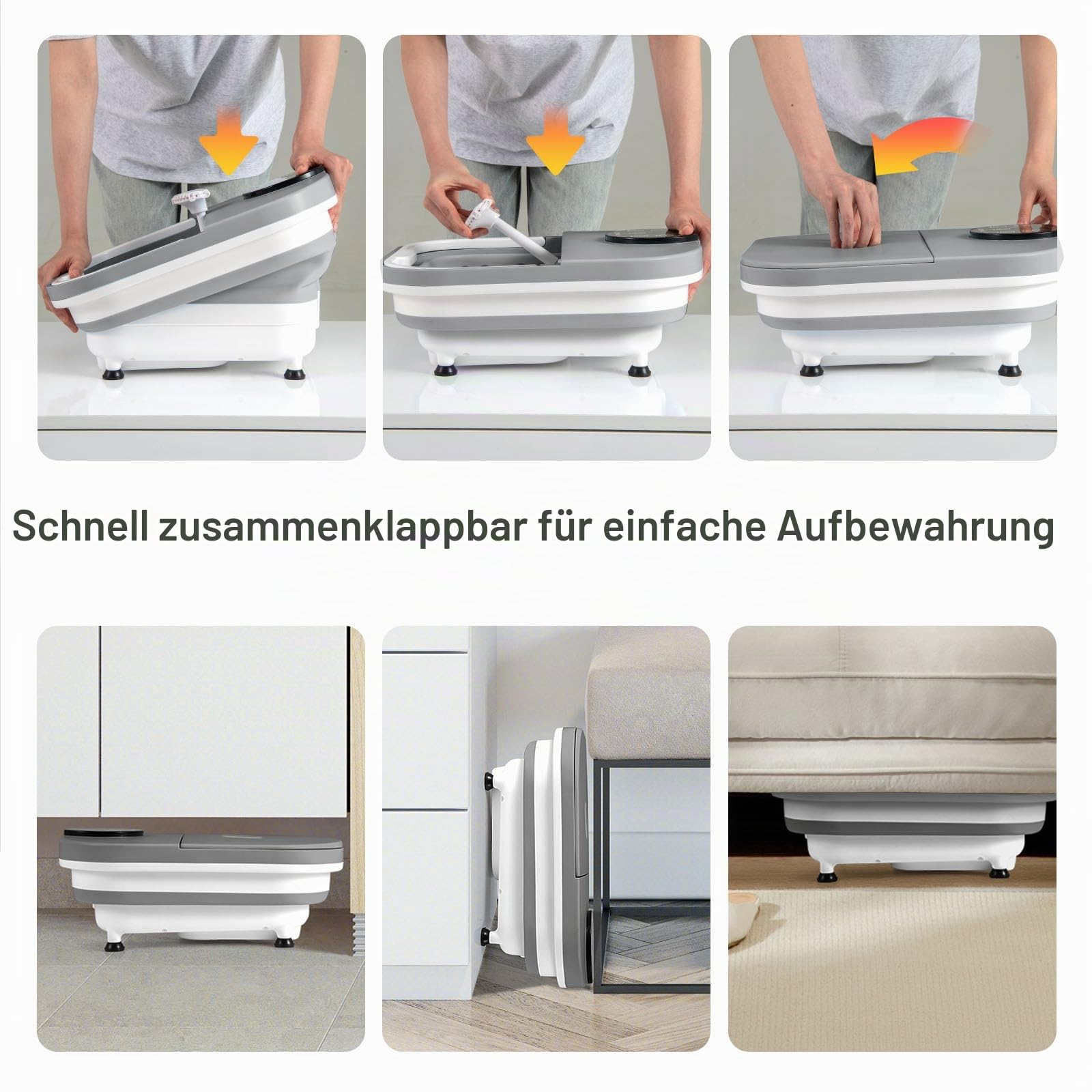 HOMASIS Fußbad faltbar, elektrisches Fußmassagegerät mit Temperaturregelung 35-48 °C, Fußbadewanne mit Timer 0-60 min, Fußsprudelbad mit abnehmbaren 30 Massage-Bälle & Brause, Grau