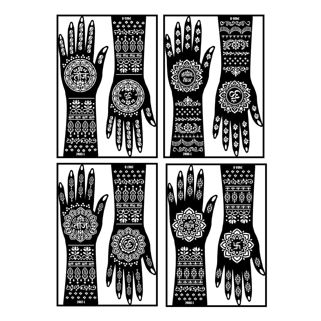 Full Hand & Teej Mehndi Stencil Sticker Combo For Girls-image-40