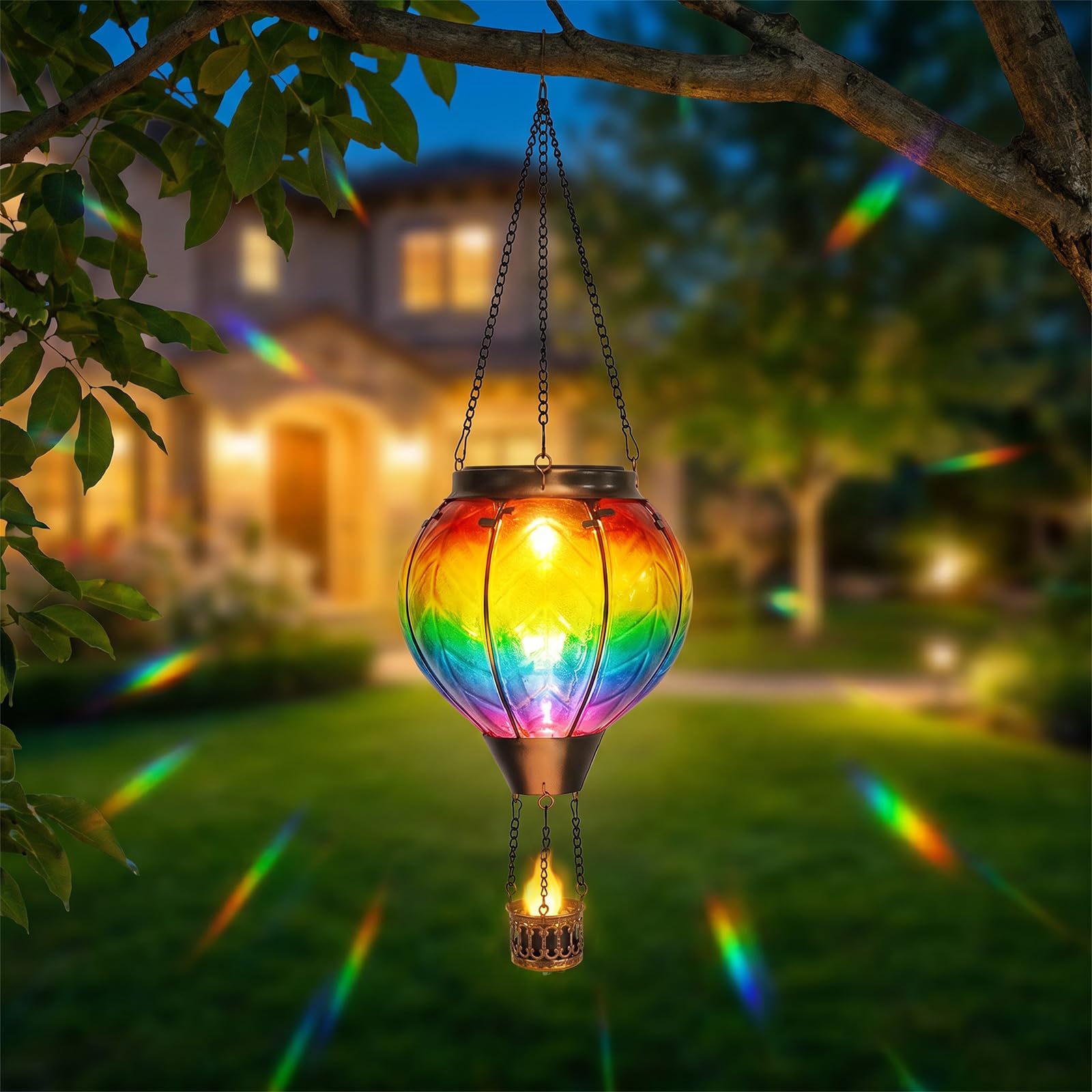 Outdoor Garden Balloon Solar Lights - Hanging Solar Lanterns with Colorful Hand-Painted Glass and Flaming Effect - Waterproof Decorative Solar Powered Lantern for Patio Yard Pathway â image 1