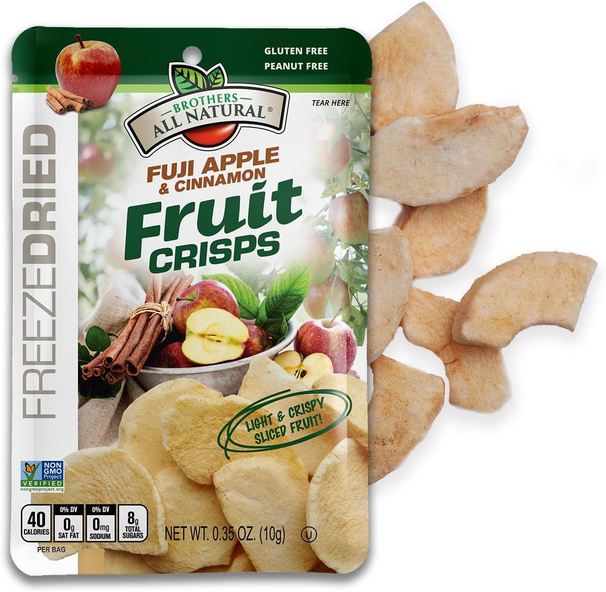 Brothers All Natural Freeze Dried Fruit Crisps, Fuji Apple & Cinnamon, 0.35 Oz (Pack of 24), Made with 100% Fruit, Gluten Free, Soy Free, Vegan, Healthy Snack, Lunch Box Ready