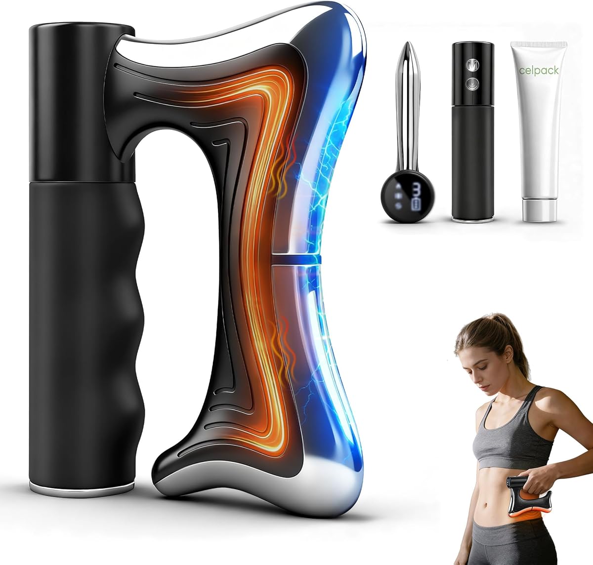 Heated Muscle Scraper Tool with Pulse, Vibration & Heat, Muscle Scraper Tool for Deep Tissue Myofascial Release, Gua Sha Massage Tool for Muscle Pain Relief & Full Body Relaxation (Black)