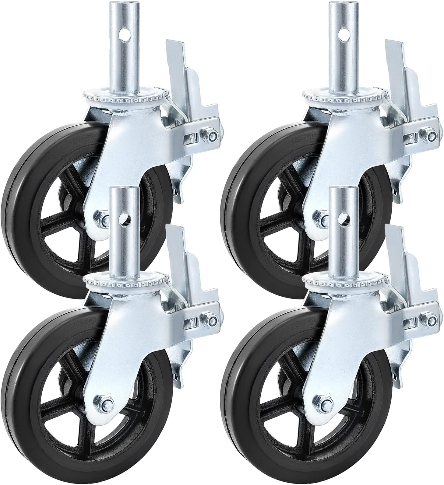BestEquip 4 Pack Scaffolding Caster Wheels 8 x 2 Inch with Dual Locking Rubber Swivel Caster 360 Degrees Heavy Duty Casters 1100LBS Capacity per Wheel