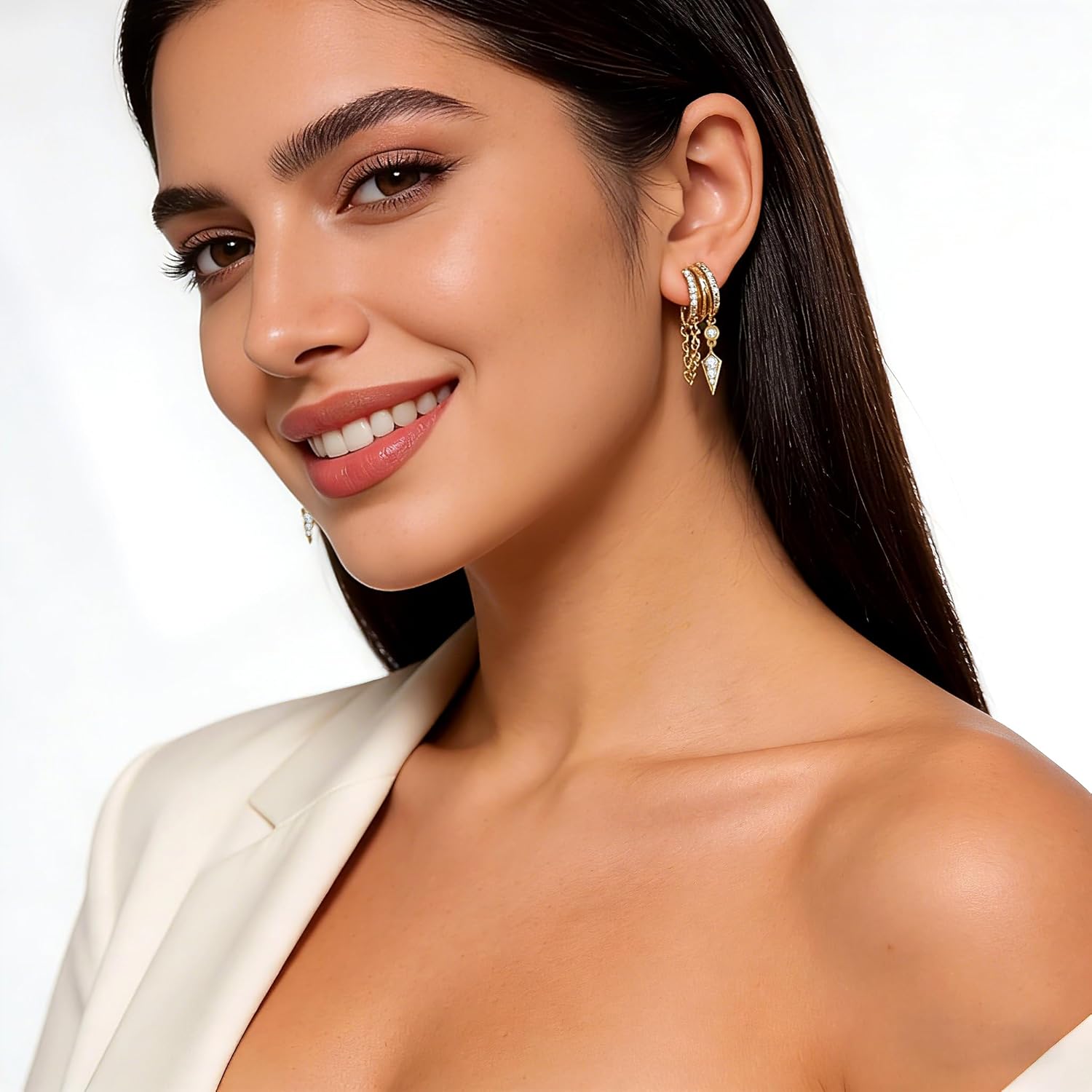 Gold Clip On Earrings for Women Sparkly Tassel Chain Drop Clip-On Earrings 18k Gold Plated Statement Non-Pierced Jewelry Gifts - Image 2