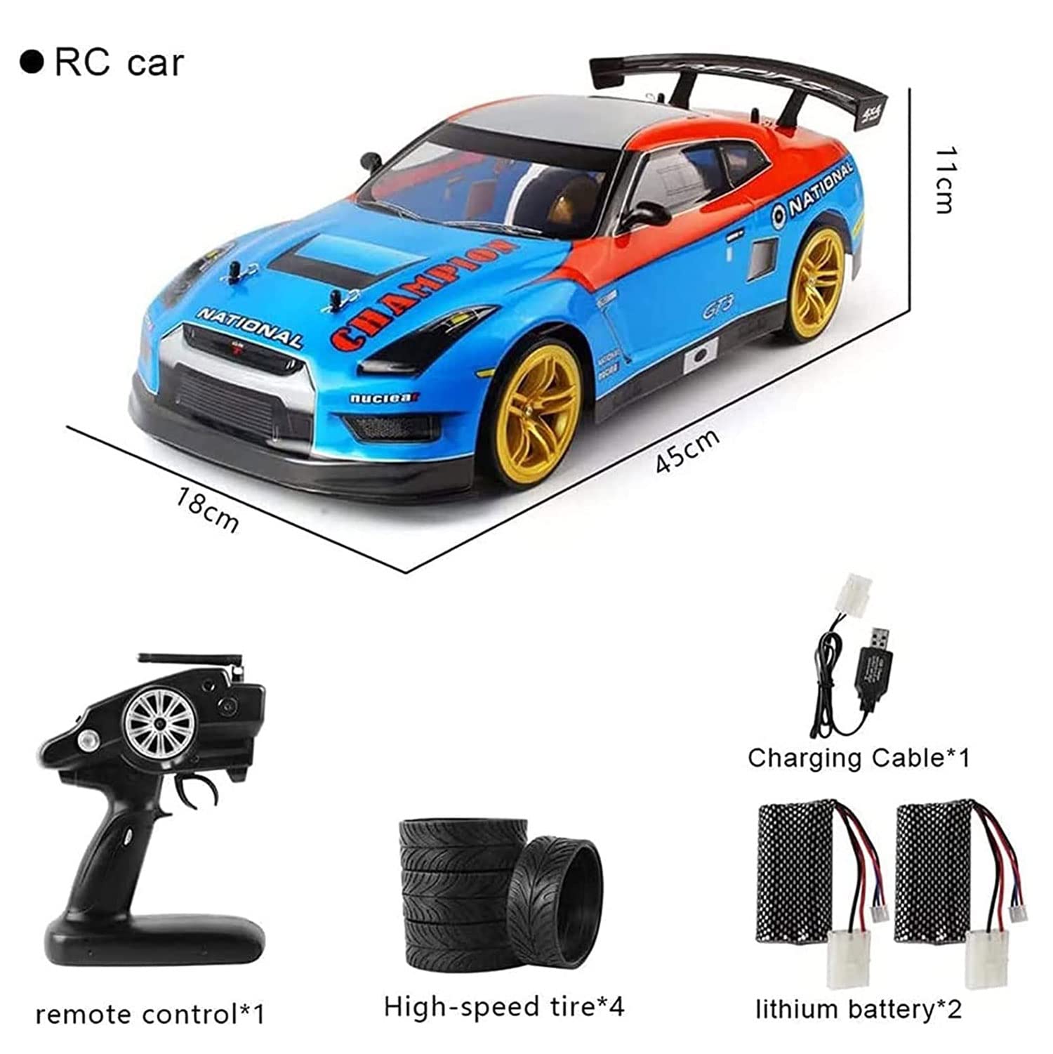 Auto telecomandata ad Alta velocità da 70 km/h, Camion RC a Quattro Ruote motrici in Scala 1/10, macchinina elettrica da 2,4 G, Veicolo RC alla deriva, Passeggino RC da Arrampicata, con 2 Bat