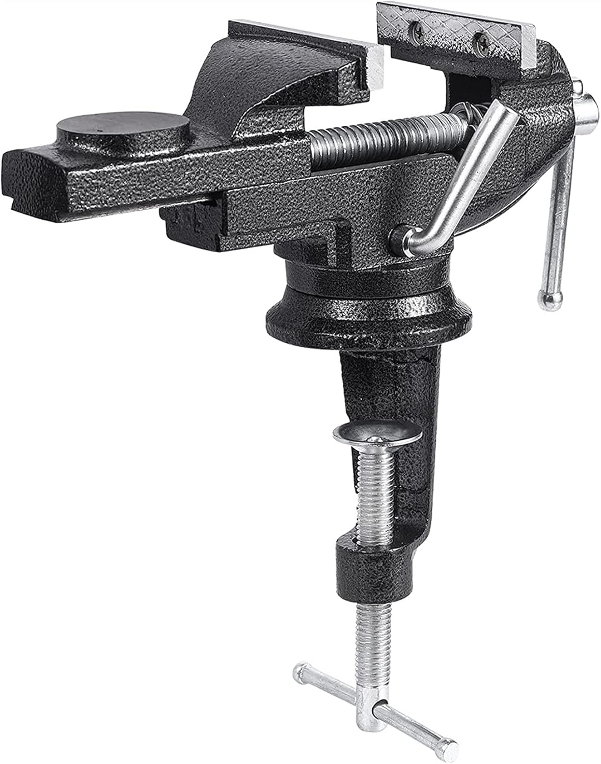Household Vise ，Work Clamp-On Vise Table Vise, Heavy Woodworking Clamp, Fixed Vise, Movable Work Bench Vise Vice Swivel Base With Anvil (Black) (Color : Black)