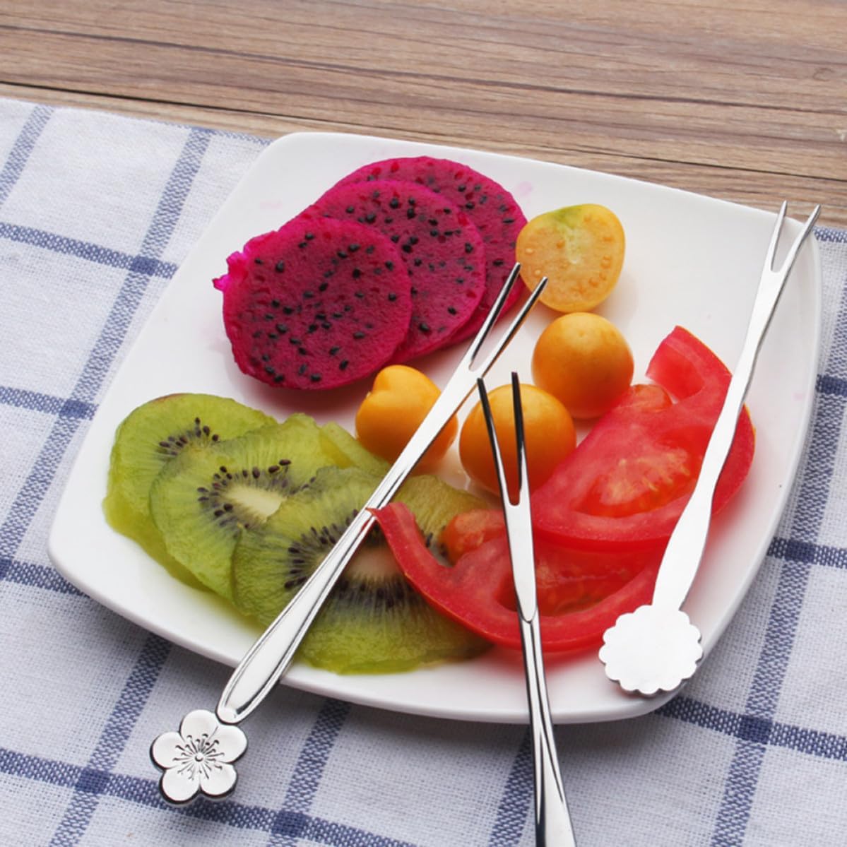5pcs Stainless Steel Fruit Forks, Set, Silver Mini Picks