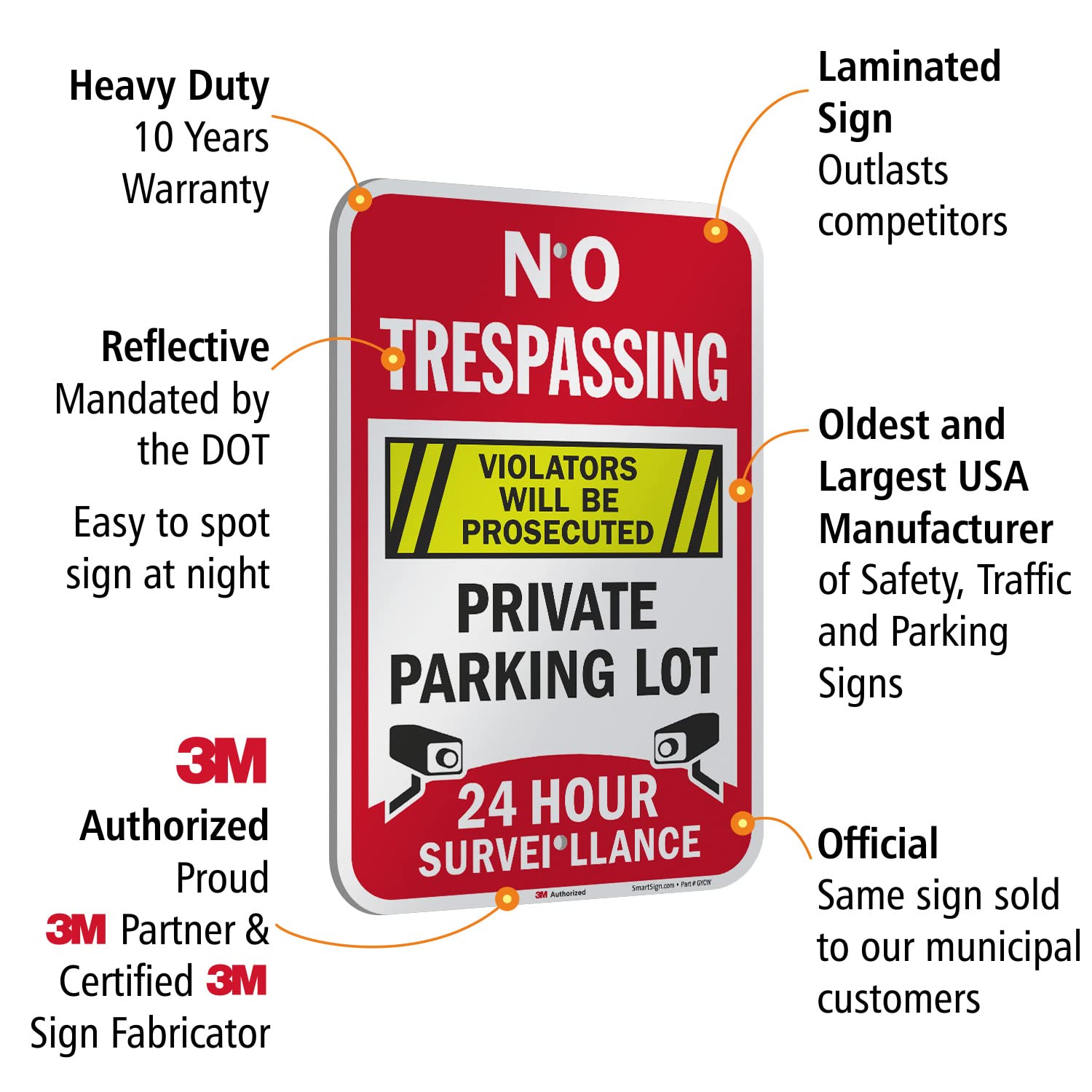 No Trespassing Private Parking Sign - 24 Hour Surveillance Reflective Aluminum 10x14 Inches