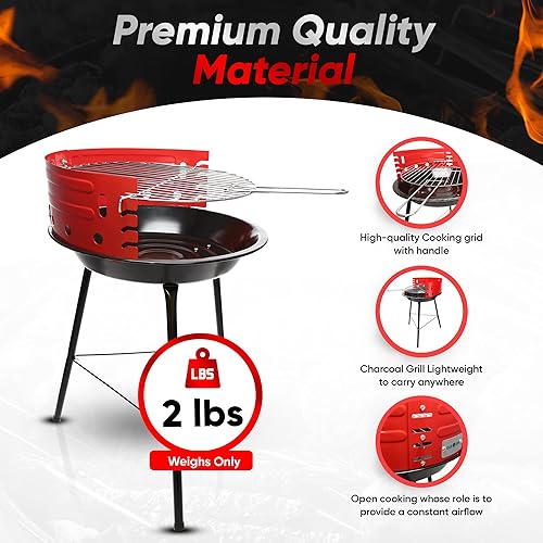 Miniatura 5 de Gas One Parrilla portátil de barbacoa de 16 pulgadas con 4 niveles para control de llama, sistema de ventilación doble, pequeña parrilla de carbón