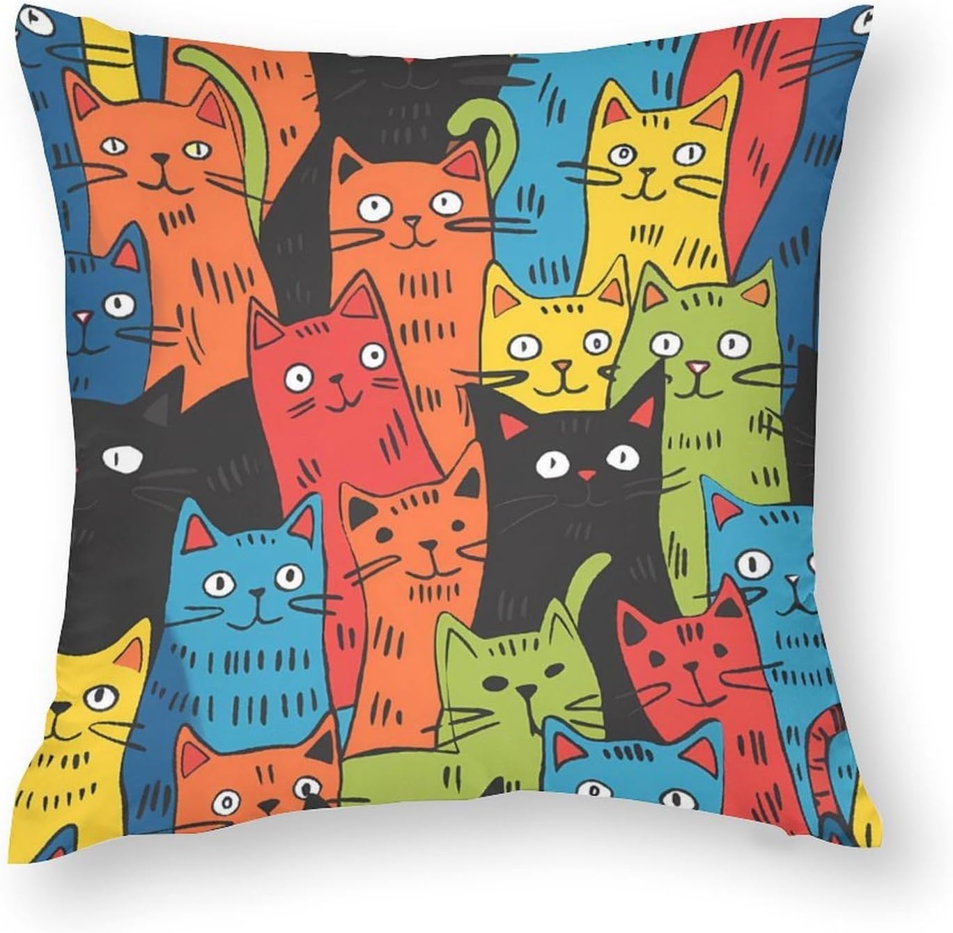 Colorful Cats Printed Throw Pillow Case 4 Pcs Soft Pillowcases Pillows Covers Sofa Bed Decor 12/14/16/17/18/20/22/24/32 Inches