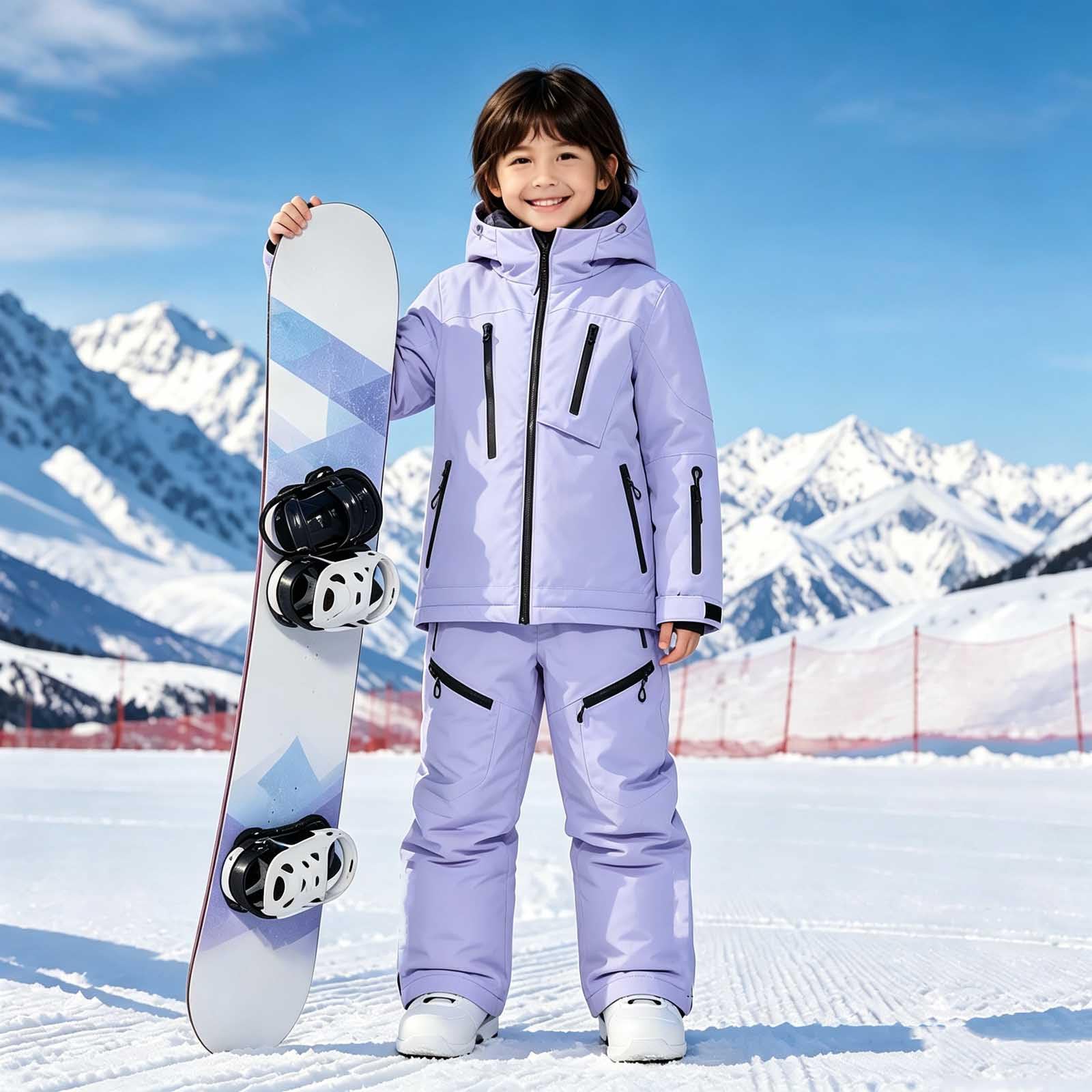 Skianzug Kinder Wasserdicht mit Kapuze, Latzhose, Skijacke und Skihose
