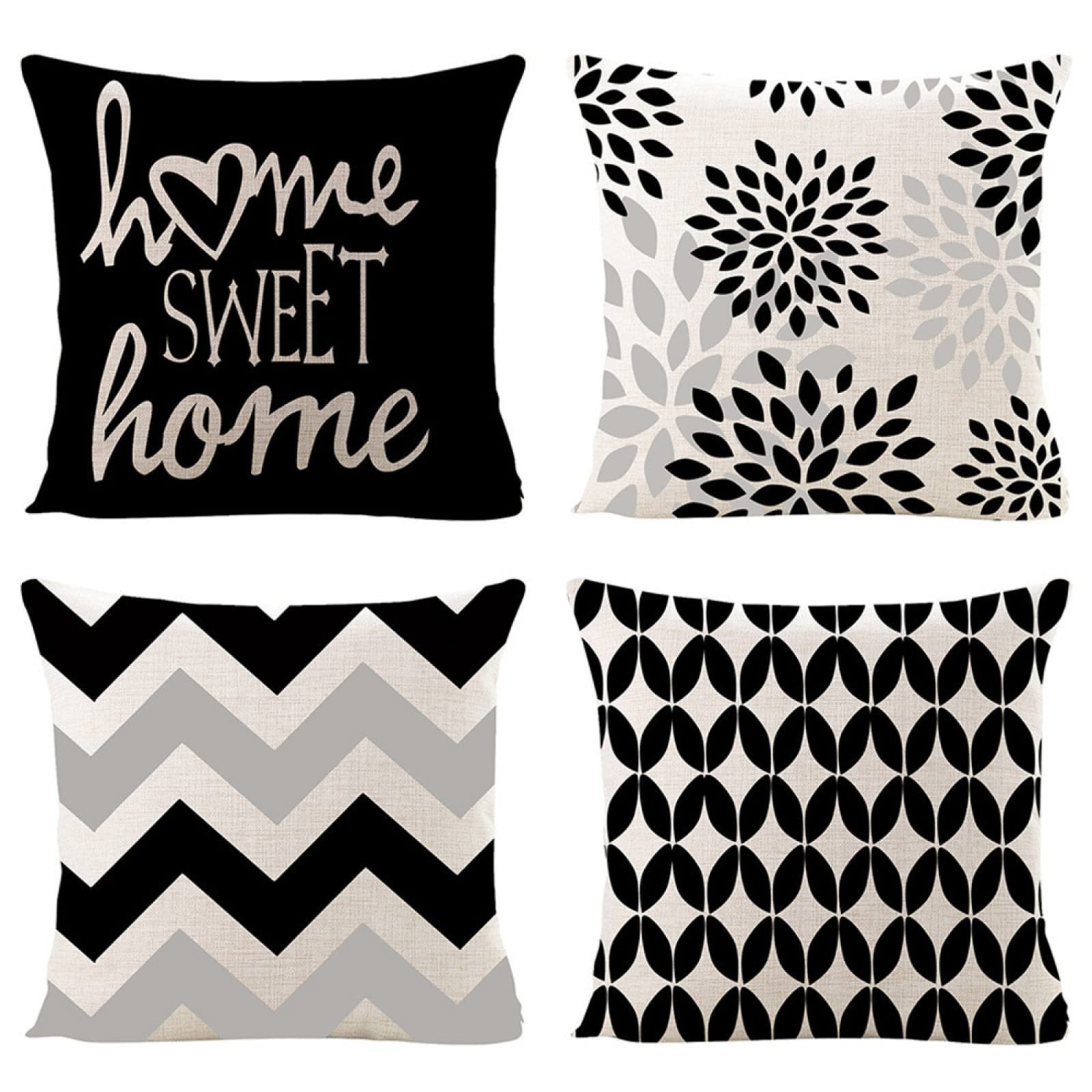 Taie d'oreiller 50x50 cm housse coussin canapé lin gris noir