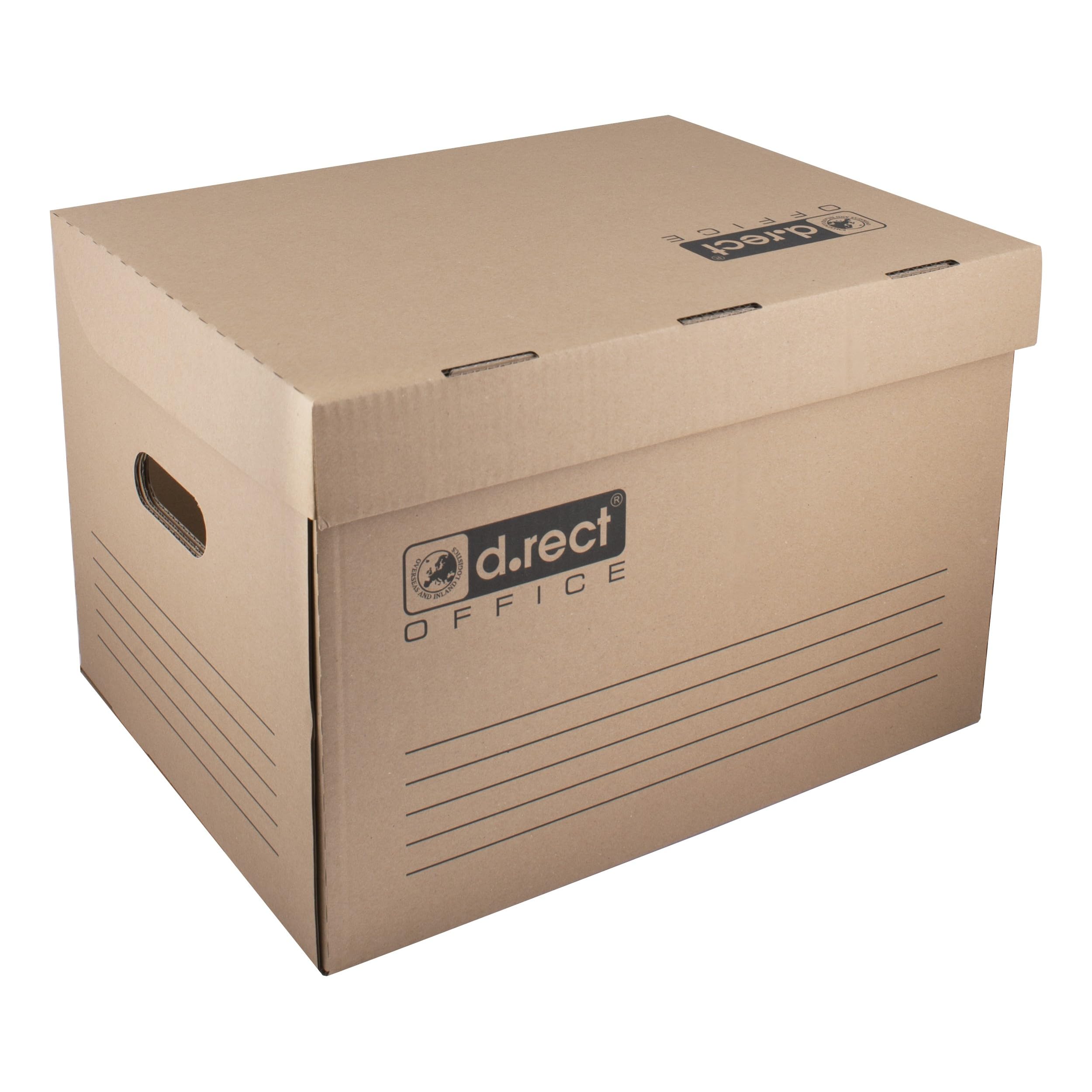 D.RECT KEEP.IT 2100 Cajas de Almacenamiento Set de 12 – Caja Archivo y Mudanza A4 – Cartón Ondulado 3 Capas 390 g/m² – Con Tapa Integrada, Asas y FSC