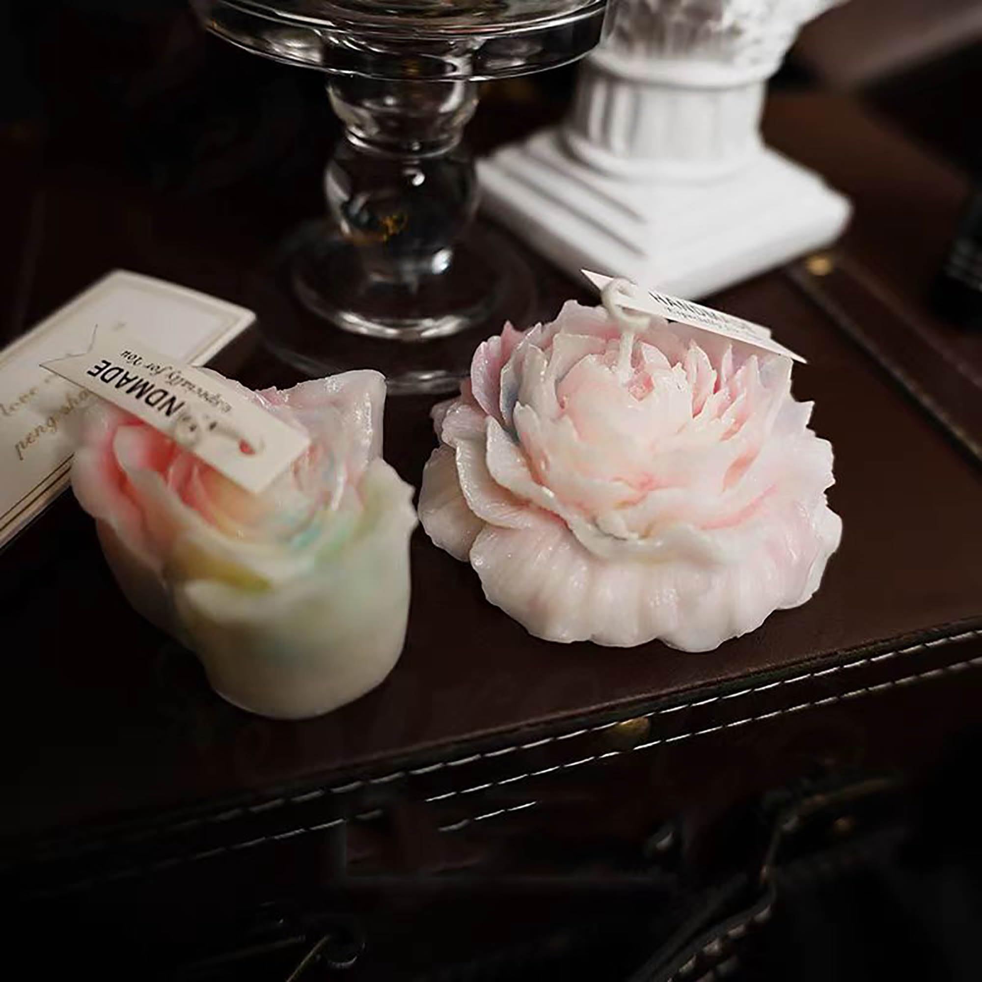 Cooary 113°F 4 Pcs Low Temperature Candles Glow in The Dark White Peony Flower Shaped White Heart Rose Scented Luminous Candles Adult Low Heat Body Safe Drip Candles Wax Play for Couples Date Night