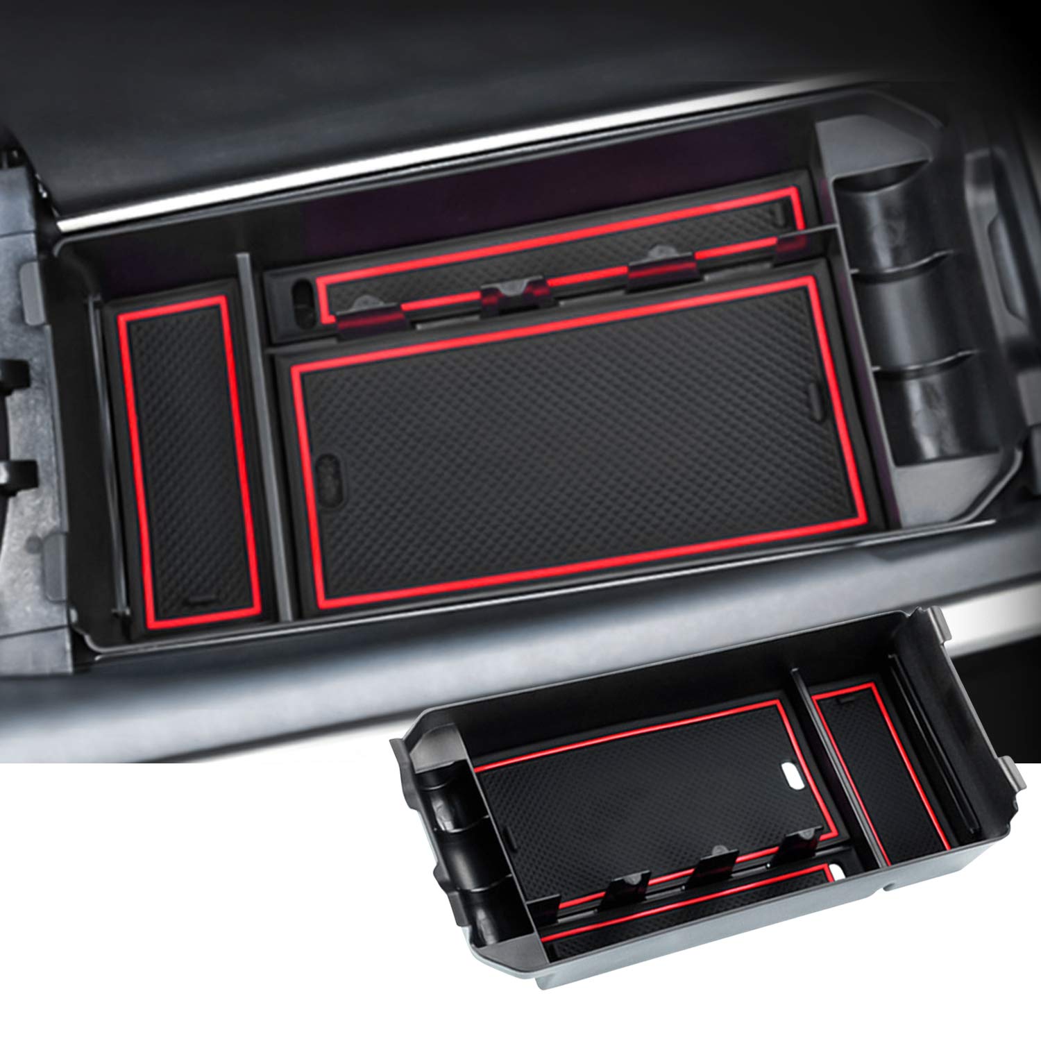 SHAOHAOCentre Console GLC X253 2016-2023 /Class-C W205 2015-2023 / EQC CN293 2019-2023 Car Accessories Glove Box for Armrest Organiser Storage Box with Non-Slip Mat (Red)