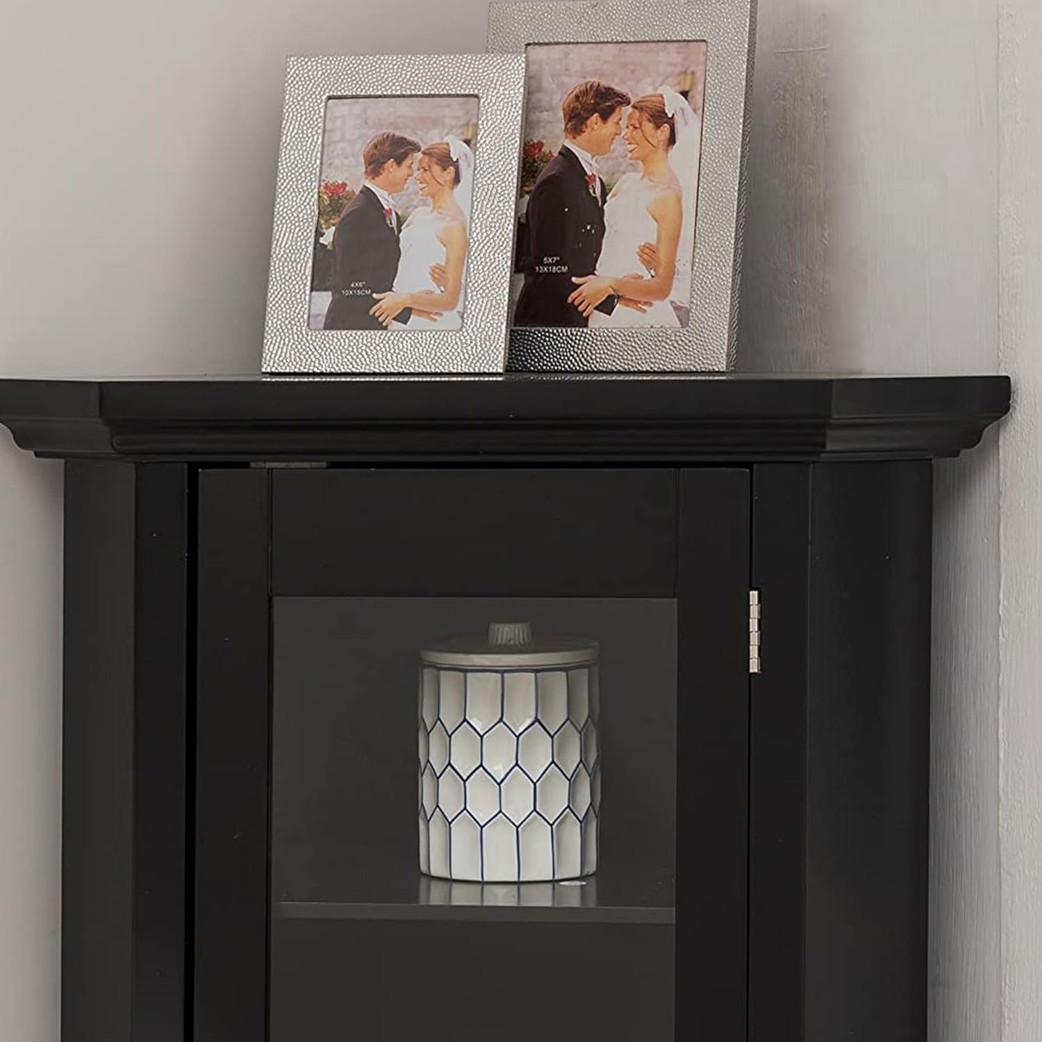 Kings Brand Furniture Corner Curio Storage Cabinet with Easy-to-Open Glass Door, Black Finish