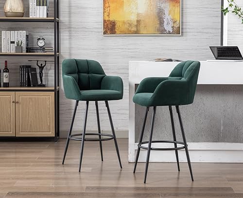 Miniatura 6 de CIMOTA Juego de 2 taburetes de bar modernos tapizados de altura para isla de cocina, taburetes de cuero con altura de mostrador, sillas de isla con
