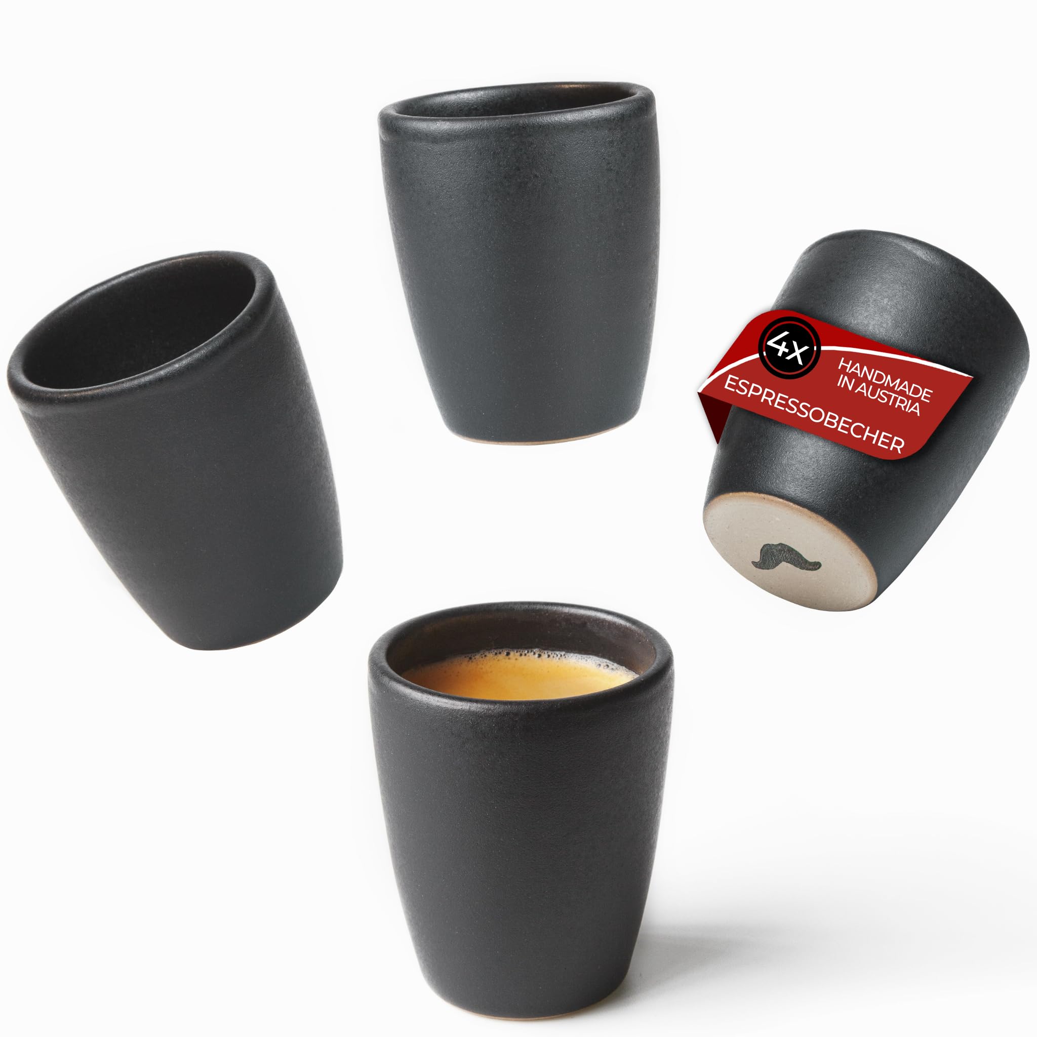 Mr. Barista Set of 4 Handmade Espresso Cups - Ideal for Espresso - 80ml - Dishwasher Safe