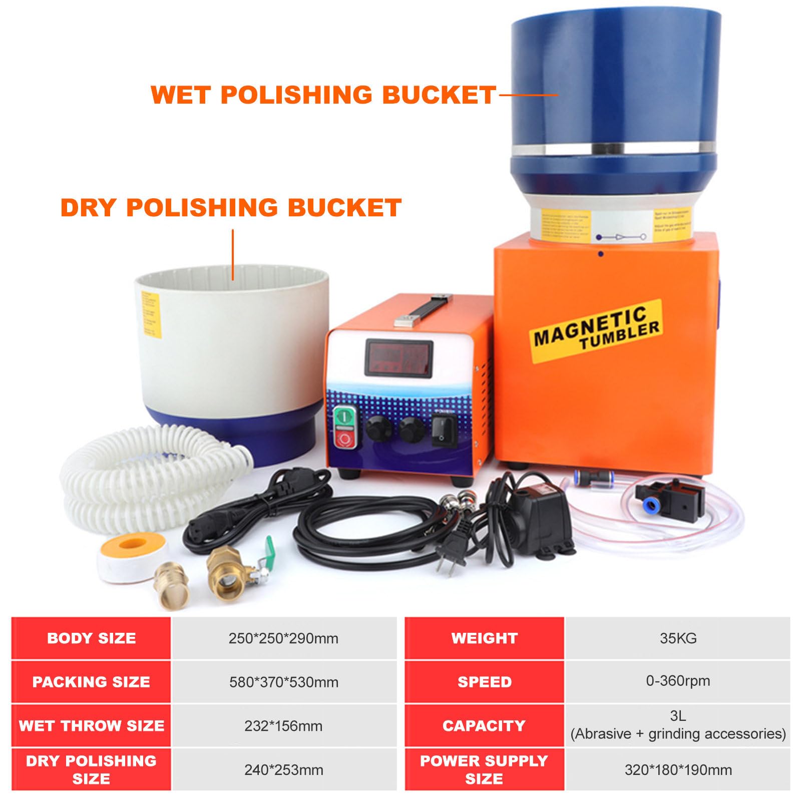 LYDZUSDP Wet Dry 2 in 1 Tumbler Grinding Polishing Cleaning,Professional Metal Sanding Finisher,Control Panel-Timing/Speed Adjustment,Jewelry Polisher