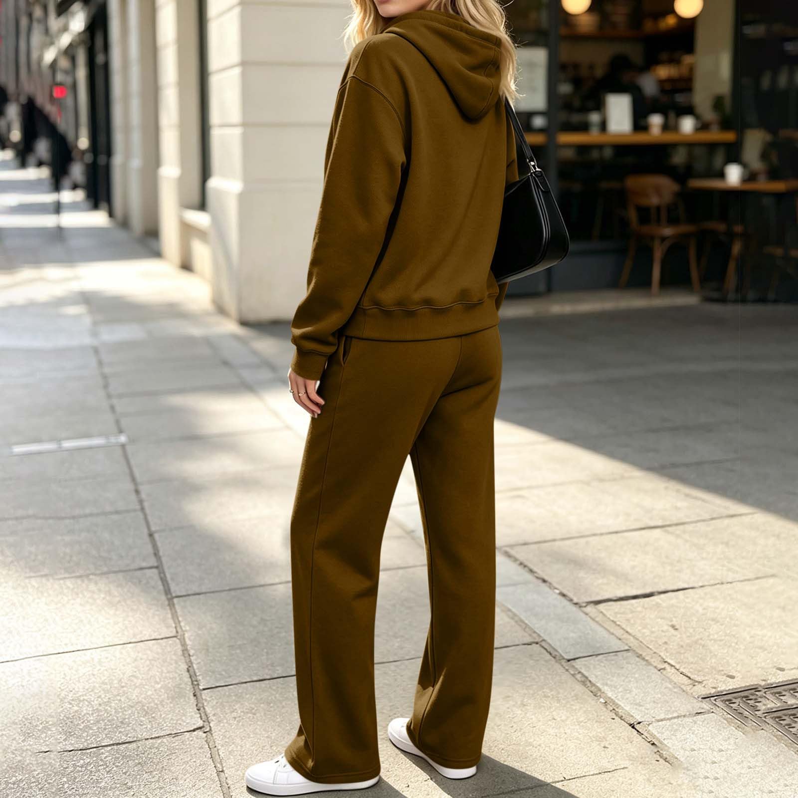 Tuta da donna, set da 2 pezzi con cappuccio e pantaloni della tuta a maniche lunghe con cerniera e pantaloni della tuta sottili foderati in pile casual set da salotto tuta da allenamento per palestra