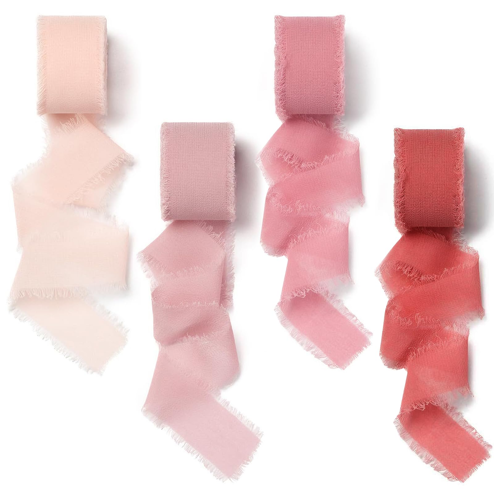 4 Rolls Chiffon Ribbon,Mixed 4 Colours 5m Pink Frayed Ribbon,for Gift Wrapping, Ribbon for Wedding Invitations Bridal Bouquets Gift Wrapping Holiday Decoration DIY Crafts