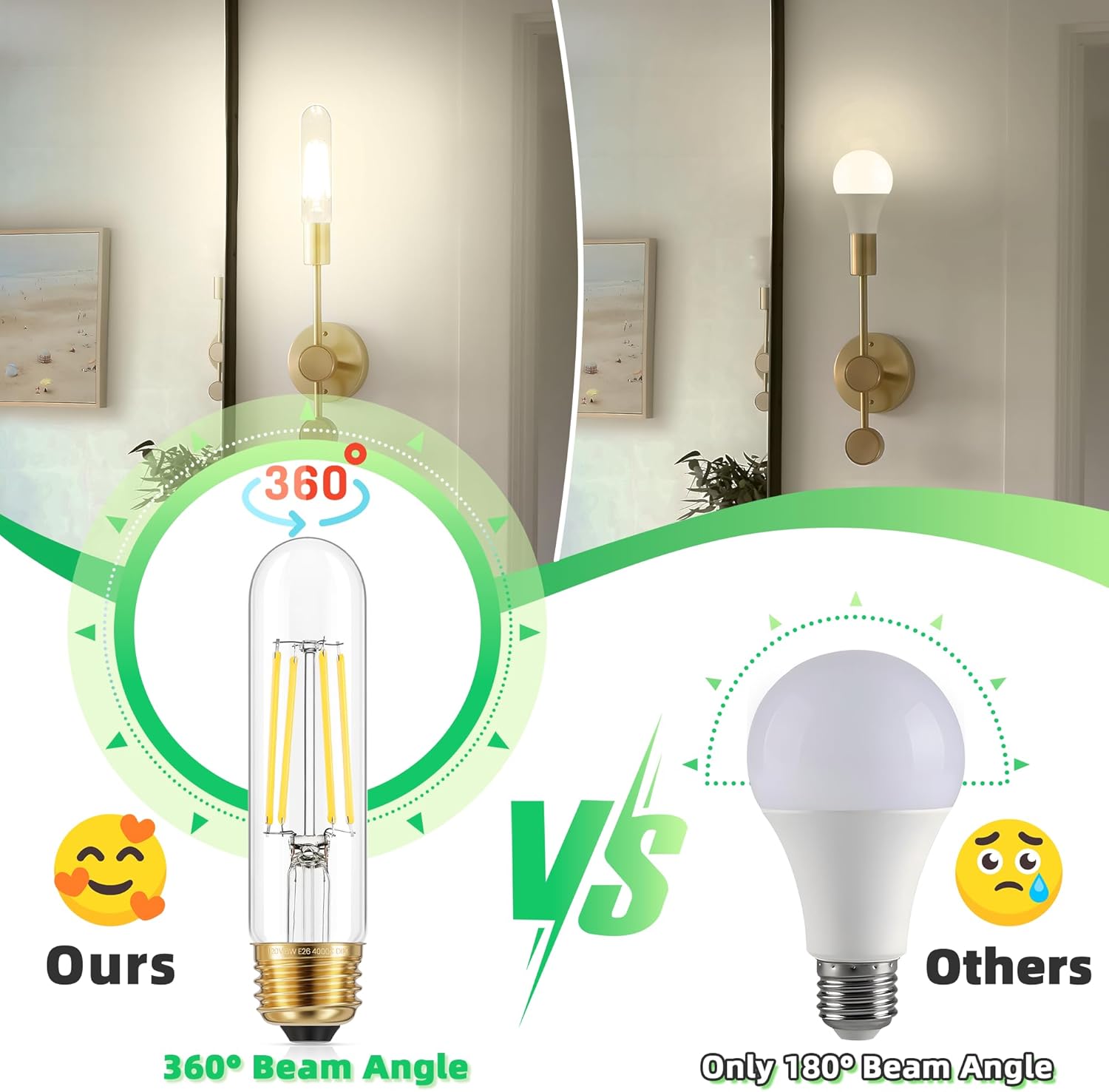GGOYING Dimmable E26 LED Bulb 60W Equivalent, 600LM Neutral White 4000K E26 Edison Bulbs, 6W Tubular T10 LED Bulb for Rustic Pendant, Chandelier, Wall Sconce, 12 Pack
