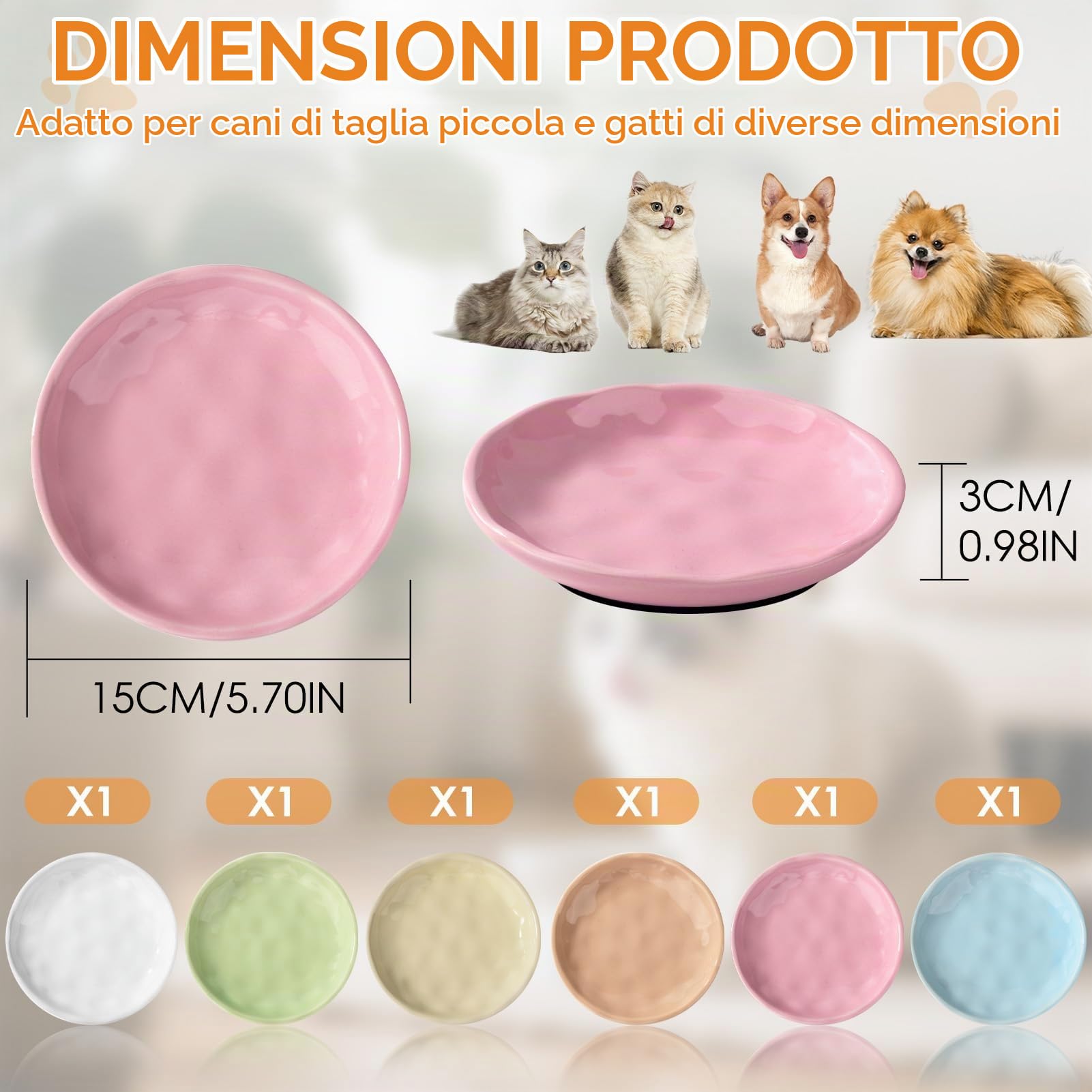 FoiiLiio Ciotola per Gatto Ceramica con Base in Gomma Antiscivolo (15x3.0cm) 6 Pezzi Ciotole per Gatti, Ciotola Piatta Gatti per Cani Piccoli, Gattini